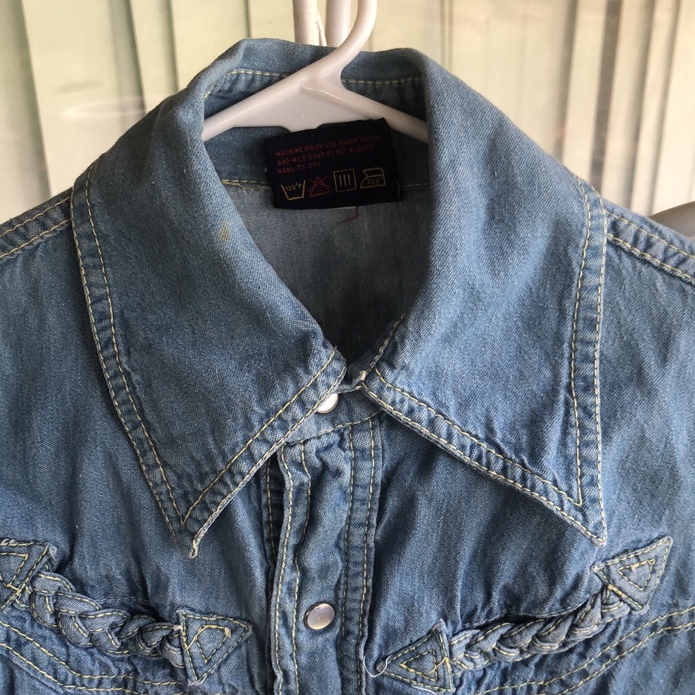 BRITTANIA 1970’s DENIM PEARL SNAP SHIRT M - Picture 2 of 6